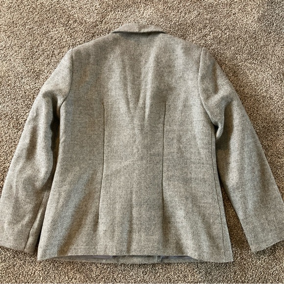 Vintage Women's Alicia Wool Blazer SZ 10P  Grey Herringbone Double Button Pocket - Picture 4 of 6